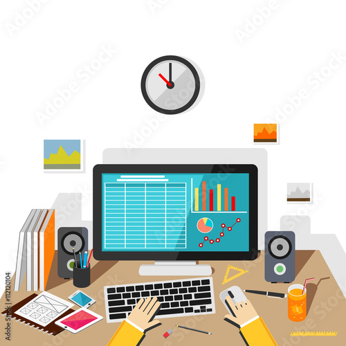 Working on desktop. Business sales monitoring.
