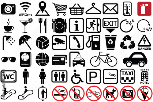 public icons, service icons, public symbols, public signs, social icons, service symbols, toilet icons, shopping icons, communication icons, street icons, icon for every place