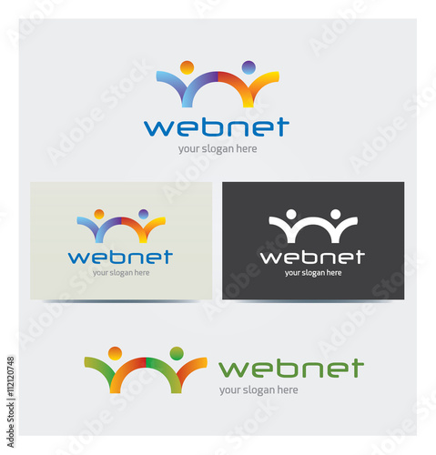 Logo Icône 2 Personnes Réseau Social Lettre W Carte de Visite et Charte Graphique Entreprise Plusieurs Couleurs