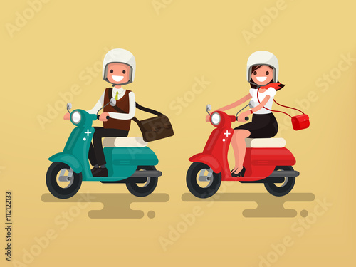 Man and woman riding on their motorbikes. Vector illustration
