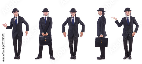 Businessman in vintage concept isolated on white