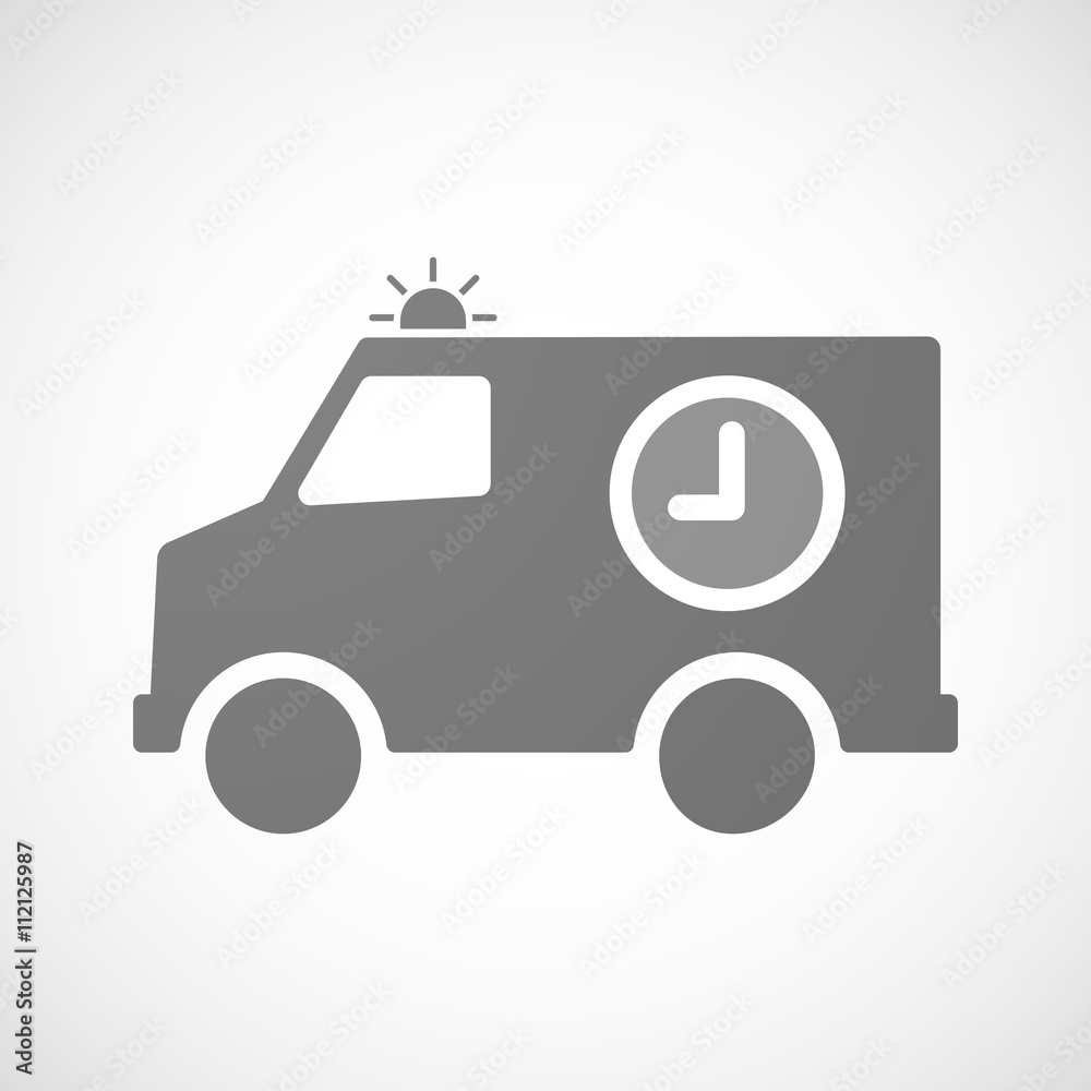 Isolated ambulance icon with a clock Isolated ambulance icon with a clock