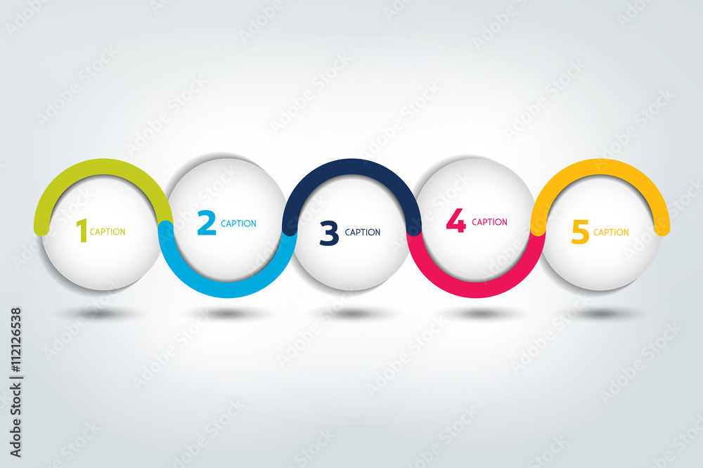 Infographic vector option banner with 5 steps. Color spheres, balls, bubbles. Infographic template.