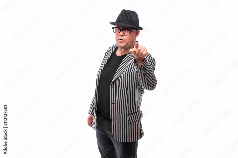 Handsome man in suit demonstrate different gesture on white background Handsome man in suit demonstrate different gesture on white background