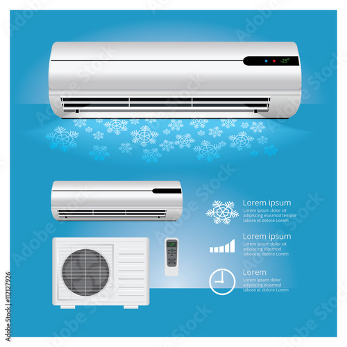 Air Conditioner Realistic and Remote Control with Cold air Symbols Vector Illustration