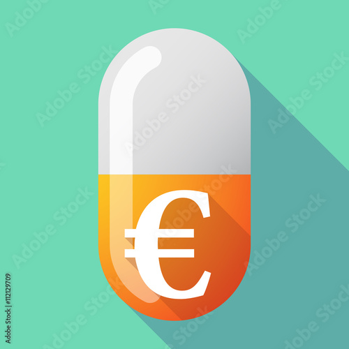 Long shadow vector pill with an euro sign