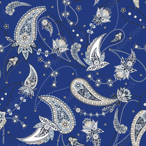 vector seamless gentle romantic floral paisley pattern, fantasy oriental background allover print with flowers, chains, leaves, dots