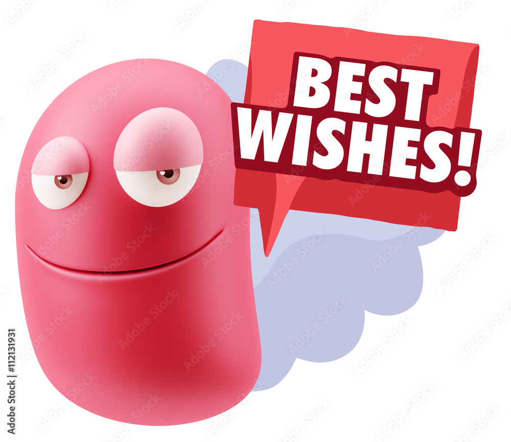 3d Rendering Smile Character Emoticon Expression saying Best Wis - obrazy, fototapety, plakaty 