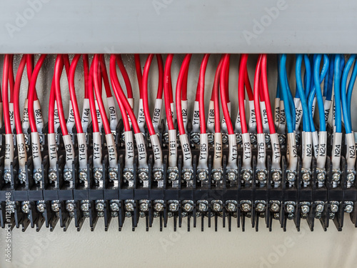 Wiring PLC Control panel with wires industrial factory 