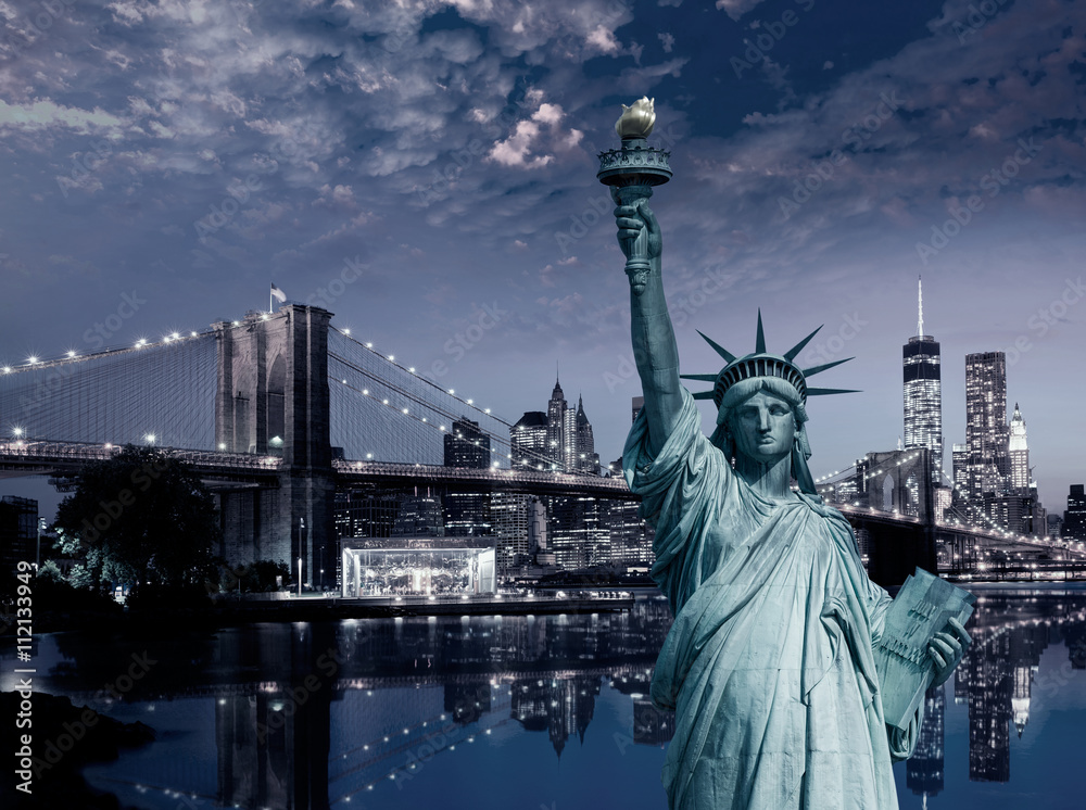 Liberty Statue and Brooklyn bridge New York Liberty Statue and Brooklyn bridge New York