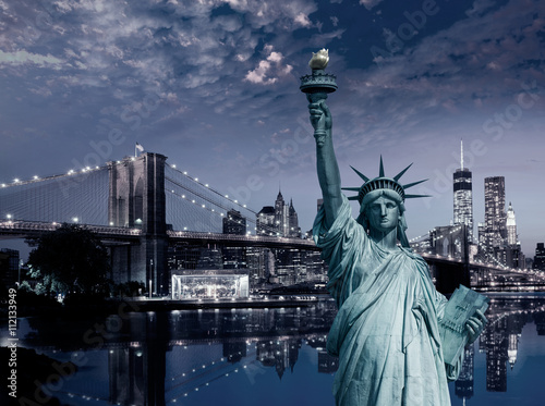 Liberty Statue and Brooklyn bridge New York
