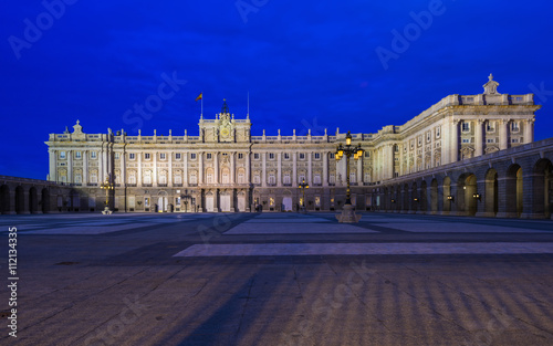 Night view of Royal Palace of Madrid in Madrid, Spain