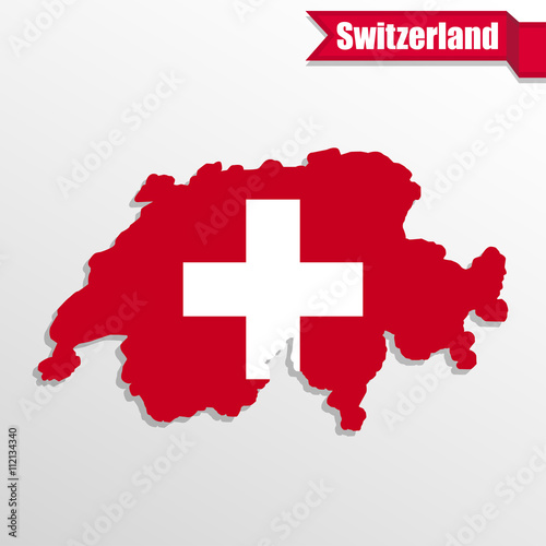 Switzerland map with flag inside and ribbon