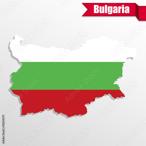 Bulgaria map with flag inside and ribbon