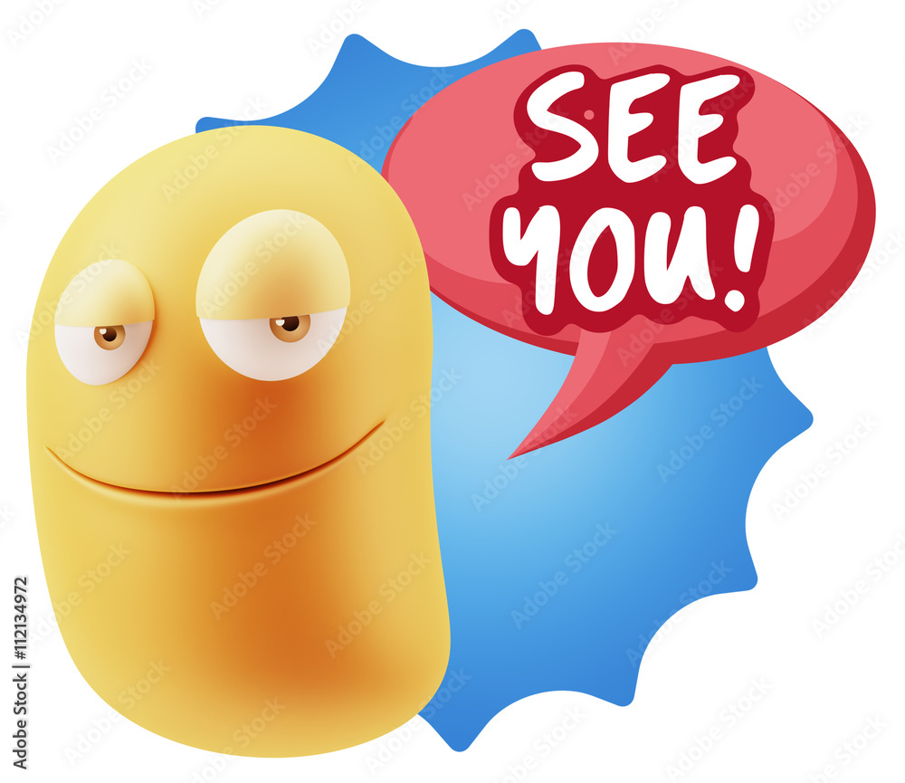 3d Rendering Smile Character Emoticon Expression saying See You 3d Rendering Smile Character Emoticon Expression saying See You