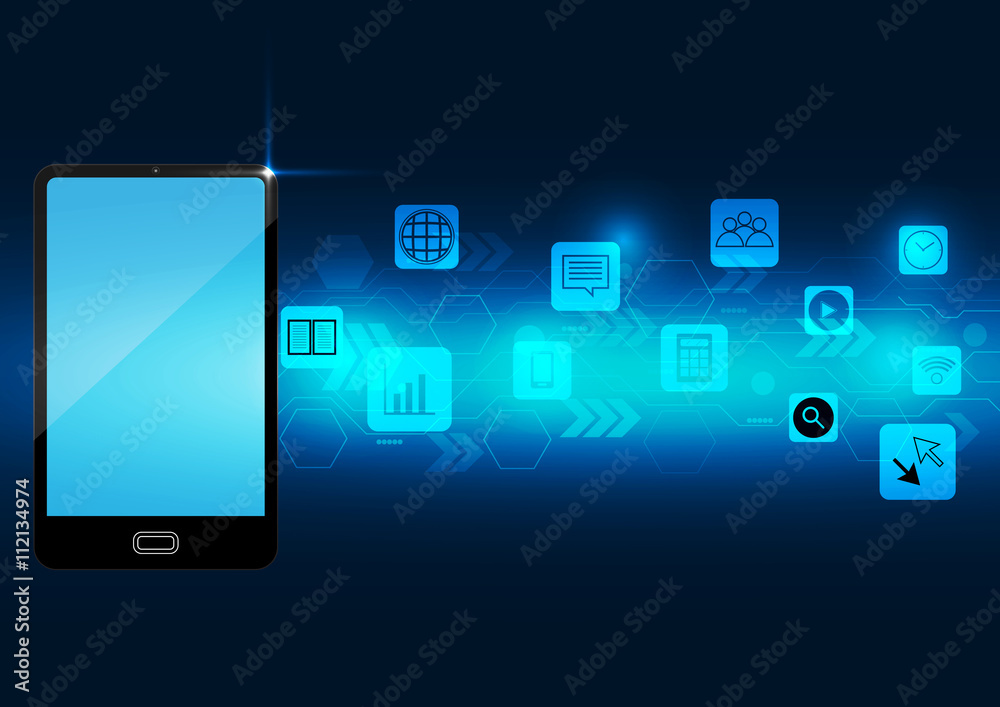 Abstract smart phone digital application on dark blue background Abstract smart phone digital application on dark blue background