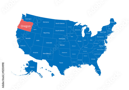 Map of the USA. Image with clipping path and name of states. State mark. Oregon. Vector illustration.