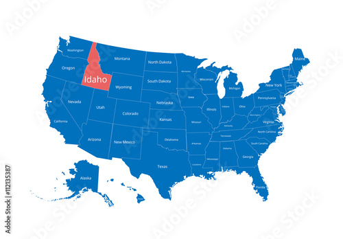 Map of the USA. Image with clipping path and name of states. State mark. Idaho. Vector illustration.