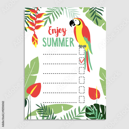 Summer jungle greeting card, invitation. Wish list.