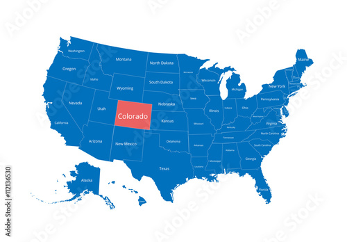 Map of the USA. Image with clipping path and name of states. State mark. Colorado. Vector illustration.