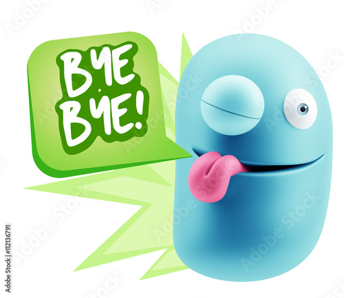 Foto 3d Rendering Smile Character Emoticon Expression saying Bye Bye