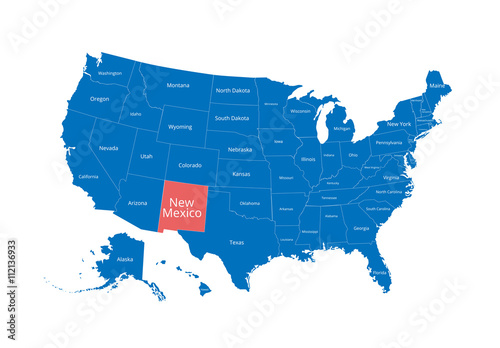 Map of the USA. Image with clipping path and name of states. State mark. New Mexico. Vector illustration.