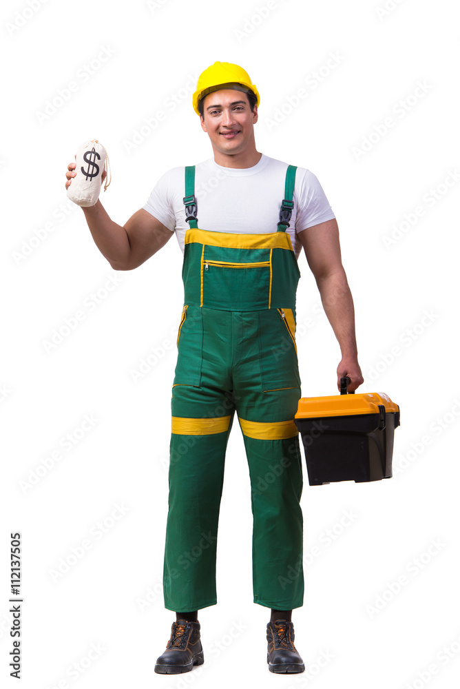 Man with toolbox isolated on the white background