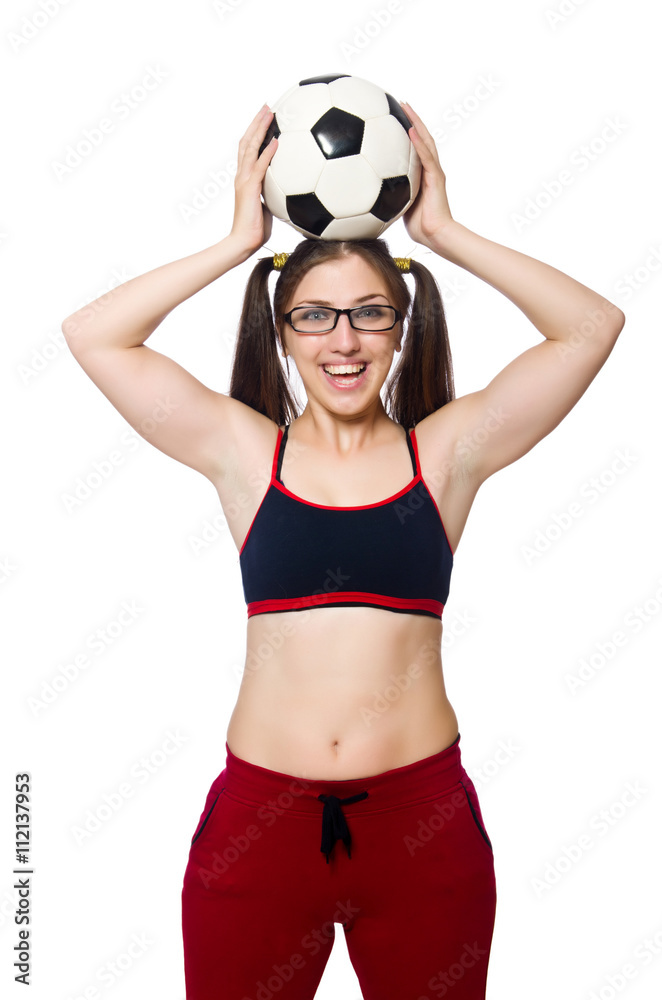 Woman with football isolated on white Woman with football isolated on white