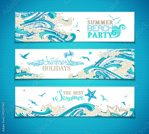 Vector set of sea/ocean horizontal banners.