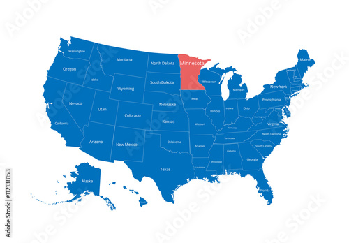 Map of the USA. Image with clipping path and name of states. State mark. Minnesota. Vector illustration.