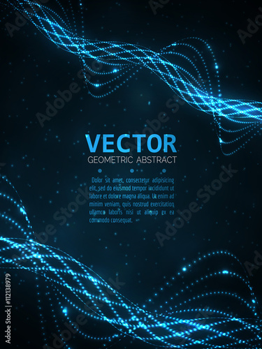 Abstract glowing spiral. Vector particles lights. Abstract dark background. Abstract blue lines.