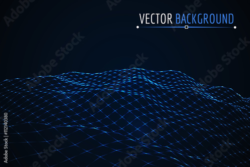 Glowing blue grid landscape. Vector .