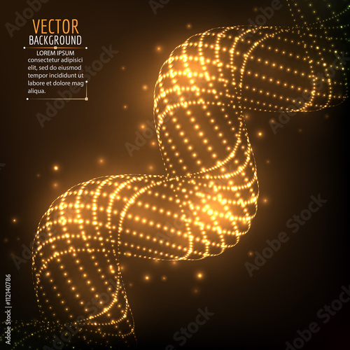 Abstract glowing spiral. Vector particles lights. Abstract dark background.