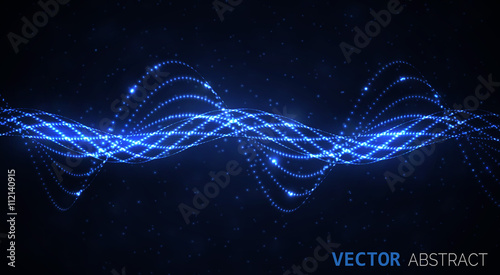 Abstract glowing spiral. Vector particles lights. Abstract dark background. Abstract blue lines.