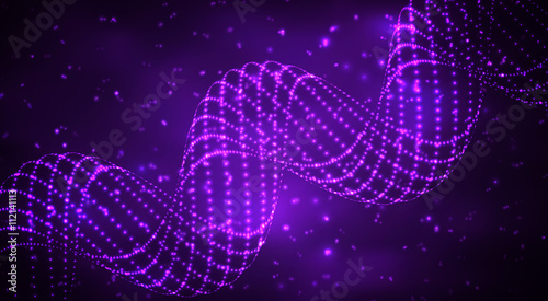 Abstract glowing spiral. Vector particles lights. Abstract dark background.
