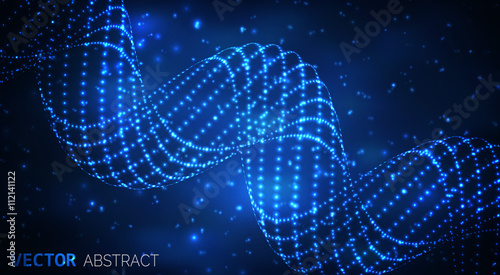 Abstract glowing spiral. Vector particles lights. Abstract dark background.