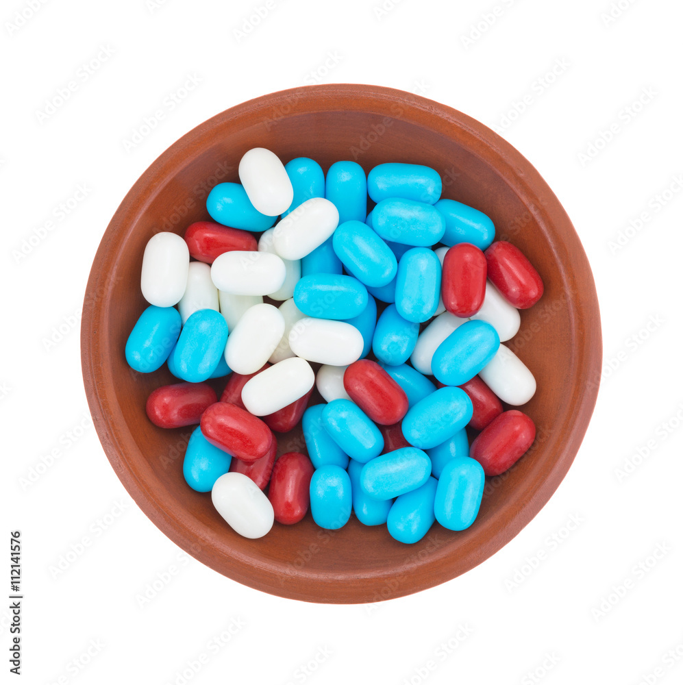 Red white and blue breath mints in a bowl Red white and blue breath mints in a bowl