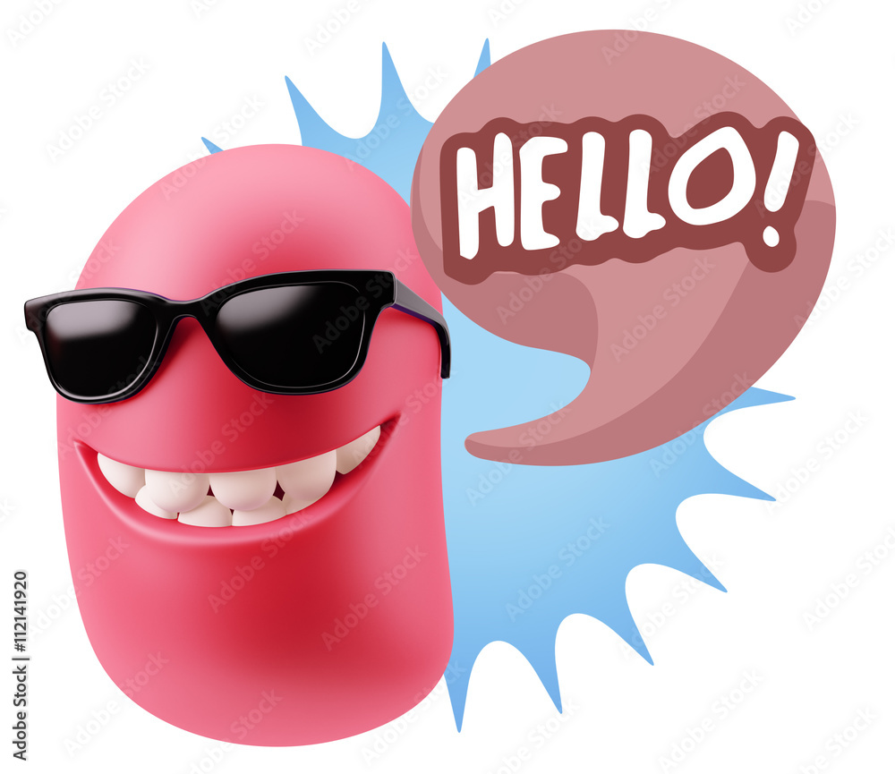 3d Rendering Smile Character Emoticon Expression saying Hello wi