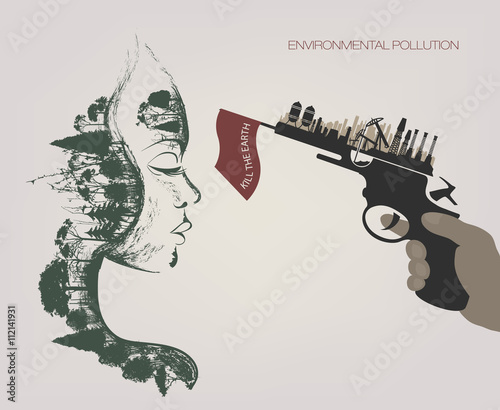 concept of environmental pollution by factories against nature
