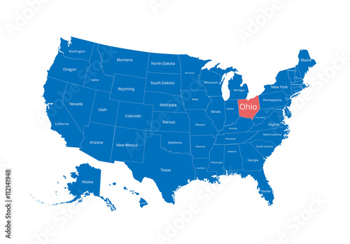 Map of the USA. Image with clipping path and name of states. State mark. Ohio. Vector illustration.