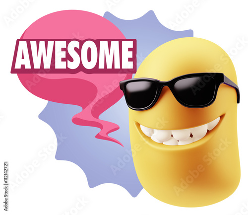 3d Rendering Smile Character Emoticon Expression saying Awesome