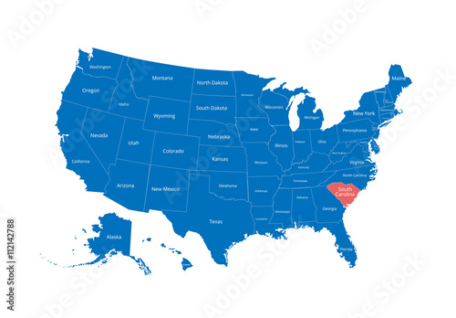 Map of the USA. Image with clipping path and name of states. State mark. South Carolina. Vector illustration.