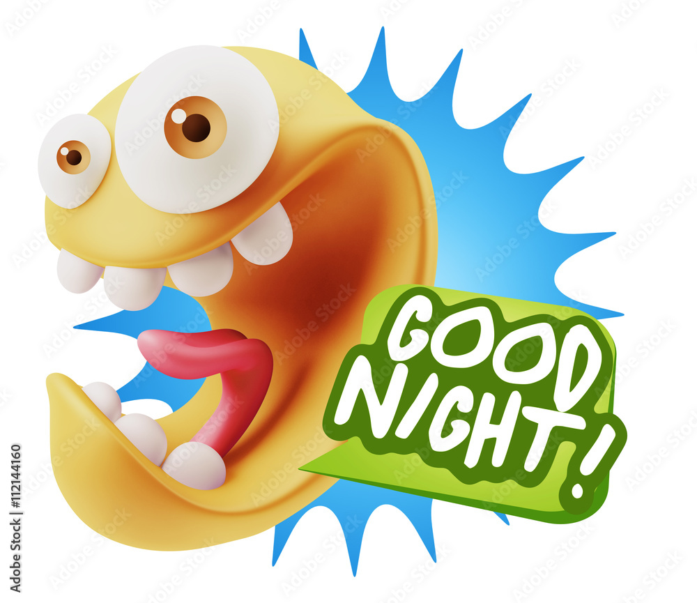 3d Rendering Smile Character Emoticon Expression saying Good Nig 3d Rendering Smile Character Emoticon Expression saying Good Nig