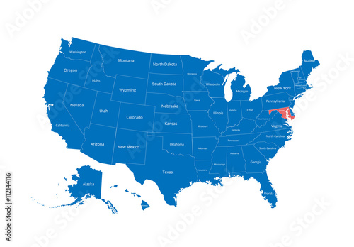 Map of the USA. Image with clipping path and name of states. State mark. Delaware. Vector illustration.
