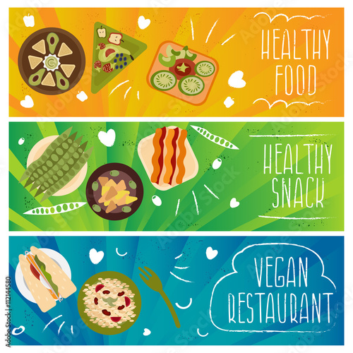 Set of banners for theme healthy food,vegetarians food .Vector i