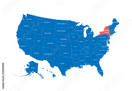 Map of the USA. Image with clipping path and name of states. State mark. New York. Vector illustration.