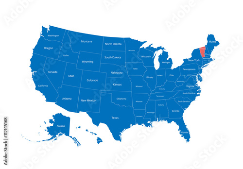 Map of the USA. Image with clipping path and name of states. State mark. Vermont. Vector illustration.