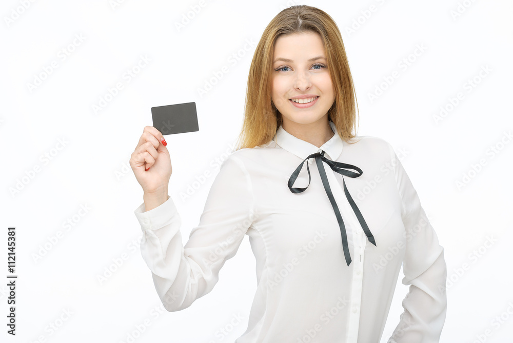 happy woman holding white blank paper happy woman holding white blank paper
