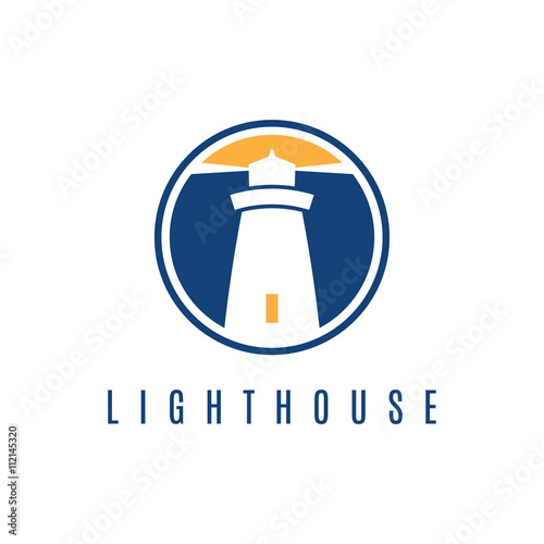 Concept logo template with lighthouse in flat design .Vector ill