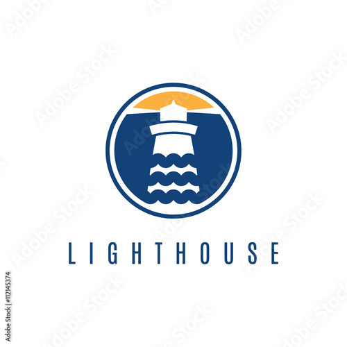 Concept logo template with lighthouse in flat design .Vector ill